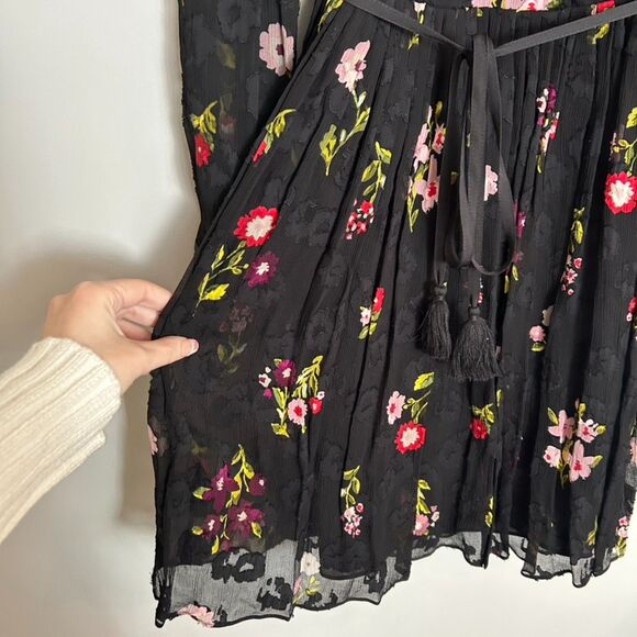 Kate Spade Bloom Chiffon Black Floral Silk Dress Size 8 - Picture 7 of 9